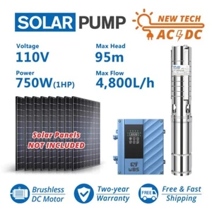 WBS Hybrid 3" Deep Well 1HP Solar Water Pump S/S Impeller 311Ft Submersible 750W - Picture 1 of 12