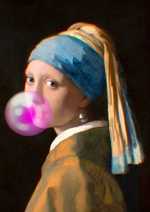 Girl with a Pearl Earring and Bubble Gum Funny Quirky Wall Art Poster Print Gift