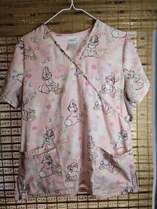 Disney Thumper Pink W/ Floral Print Scrubs Top Women's Sz M - Picture 1 of 3