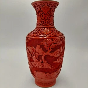 Chinese Cinnabar Red Lacquer Carved Vase STUNNING - Picture 1 of 11