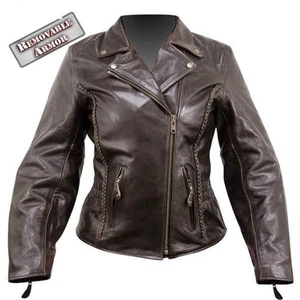 Women's Braided Brown Leather Motorcycle Jacket Z/O LINER CLOSEOUT. S.M,L, or XL - Picture 1 of 4