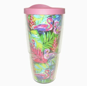 TERVIS 'Flamingo Fun' 24oz Tumbler with Travel Lid Insulated Double Wall EUC - Picture 1 of 16