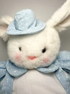 Vintage 1980s Round Chubby Bunny Rabbit Plush Light Blue Dressed Stuffed NICE - Imagen 1 de 9