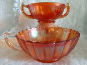 Vtg X2 Imperial Orange Marigold Lustre Carnival Glass Nappy BonBon Bowl Dish 20s - Picture 1 of 17