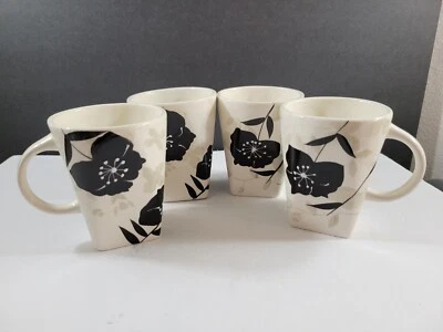 Juego de 4 tazas de café blancas negras grises con detalles de cuentas de cristal floral en relieve Foto 1 de 4