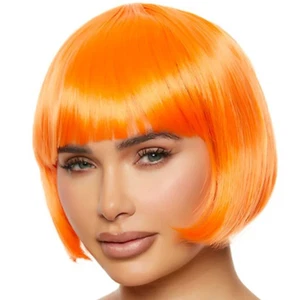 SHORT ORANGE BOB WIG WITH FRINGE FANCY DRESS COSPLAY FASHION FUN WIG UK - Picture 1 of 6