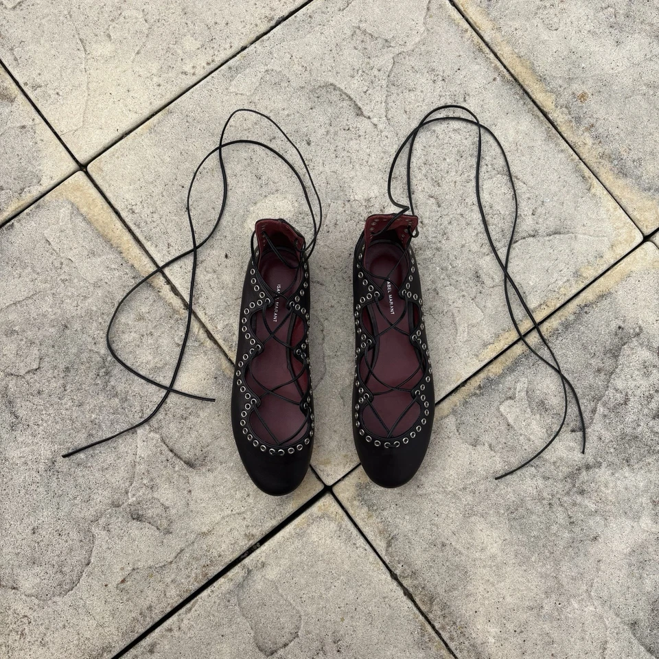 Zapatos planos de ballet con cordones Isabel Marant negros borgoña talla 36 EU Foto 1 de 4