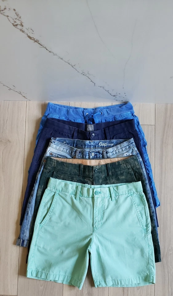 Lote de Pantalones Cortos GAP Hombres 5 piezas 30 Denim Chino Jogger Camuflaje Azul Costero Y2K Verano Foto 1 de 4
