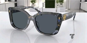 TORY BURCH TY7198U 195787 Blue Tortoise Dark Grey 54 mm Women's Sunglasses - Picture 1 of 12