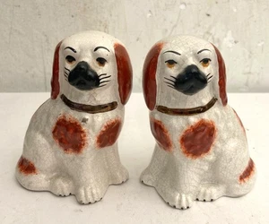 Antique 19th C. Pair Staffordshire Dogs Miniatures - Picture 1 of 7