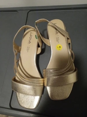 Life Stride Soft System Gold Sparkly Womens 81/2 Slip on Sandals Light Weight - Image 1 of 4