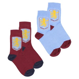 Aston Villa 2 Pack Crest Socks - Sky/Claret - Kids - Picture 1 of 2