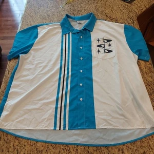 Camicia uomo HARDADDY blu manica corta bottoni davanti taglia 3XL bowling shirt - Foto 1 di 14