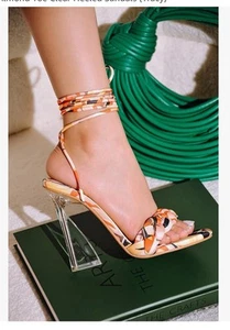 Tacones altos transparentes con cordones Cape Robbin Tracy para mujer talla 9 de Estados Unidos - Imagen 1 de 6