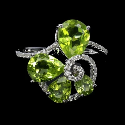 925 Sterling Silver Ring Pear Peridot 9x7mm Topaz Natural Gemstone Jewelry Size  - Image 1 of 4