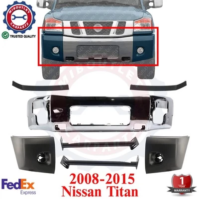 Parachoques delantero cromado + tapas + soportes + rellenos para Nissan TITAN 2008-2015 Foto 1 de 4