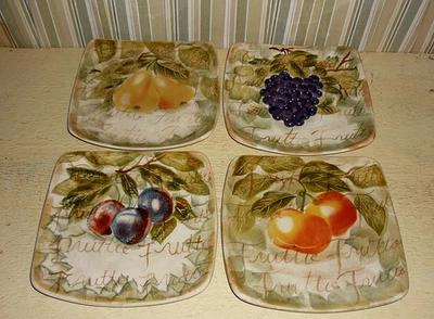 4 Tabletops Unlimited 8 5/8 " SQUARE LUNCHEON PLATES. ' Mixed Fruits ' pattern. - Image 1 of 4