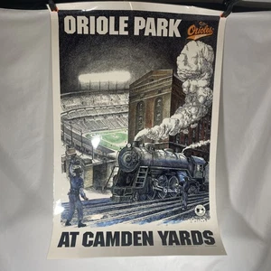 Vintage Baltimore Orioles Camden Yards Poster B&O Warehouse Train 1993 G. Stiles - Bild 1 von 9