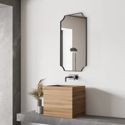 Uttermost 9709 Lennox Black Modern Mirror with Scalloped Stainless Steel Frame - Image 1 of 4