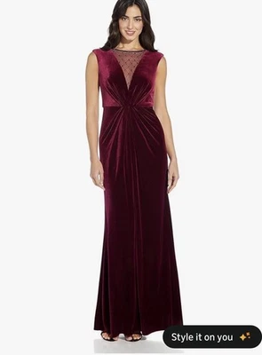 Vestido de Sirena de Terciopelo con Cuentas para Mujer Adrianna Papell Borgoña Talla 14 Foto 1 de 4