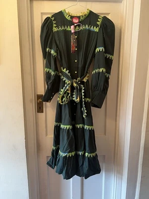 Nuevo Vestido Camisa CELIA B Hasu Verde y Verde Midi Con Cinturón, Grande Foto 1 de 4