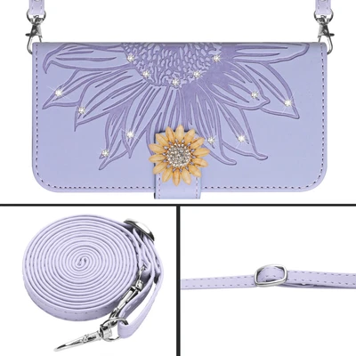 For Xiaomi OPPO MOTO ZTE Crossbody Diamond Sunflower Flip Card Wallet Stand Case - Image 1 of 4