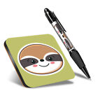 1 x Square Coaster & 1 Pen Face Sloth Green Background #59780
