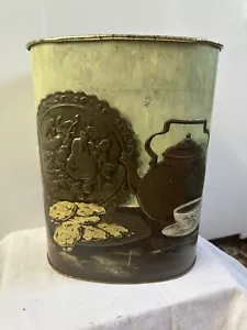 Weibro Metall Mülleimer Vintage Küchenszene Teekessel Plätzchen Tablett geprägt oval - Bild 1 von 15
