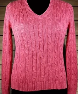 JONES NEW YORK Womens Pink 100% Mercerized Cotton Cable Knit Sweater Size PM - Picture 1 of 3