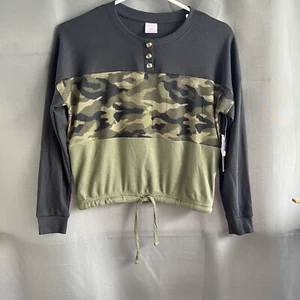 No Boundaries blouse Shirt Women's Size small Long Sleeve Button up green/black - Picture 1 of 7