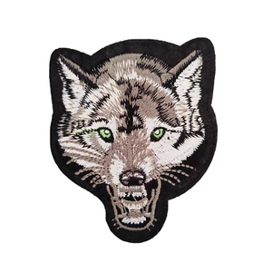Cara de parche de hierro de lobo 8,9 cm x 10,5 cm con motivo de insignia detallada apliques de animales P176 - Imagen 1 de 3