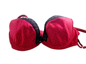 Masquerade *POLKA* 4361 Red/Black U/W Padded Satin Polka Dot Plunge Bra UK 30D - Picture 1 of 5