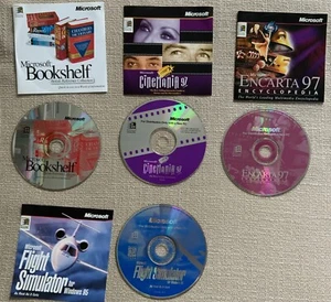 Microsoft CD ROMs (no cases): Bookshelf, Cinema 97, Encarta 97, Flight Simulator - Picture 1 of 1