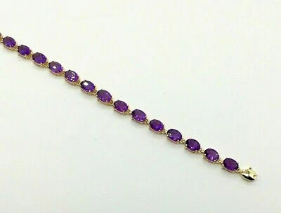 Natürlich Amethyst Gelbgold Versilbert Damen Tennis Armband - Bild 1 von 4