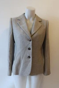 Womens Armani Collezioni Taupe Gray Off-White Chevron Wool Blend Jacket 44 US/8* - Picture 1 of 8
