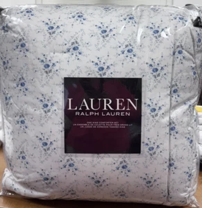 RALPH LAUREN PETITE BLUE & GREY FLORAL PRINT KING COMFORTER SET - NEW - - Picture 1 of 6