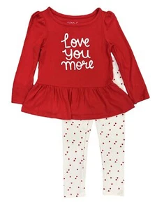 Toddler Girls Red Love You More Valentines Top & White Heart Legging Outfit - Picture 1 of 2