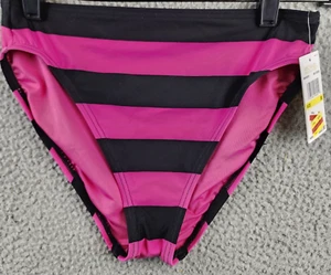 Michael Michael Kors Striped High-Waisted Bikini Bottoms Women's M Black/Pink - Picture 1 of 11