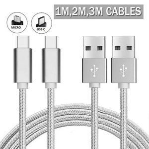 1M/2M/3M Braided Data Fast Charging Micro USB Type C Cable For Samsung Huawei - Picture 1 of 12