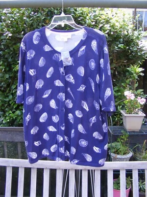 Chaqueta cárdigan para dama talla XL azul conchas marinas de Bridgehampton Isaac Mizrahi Foto 1 de 4