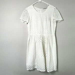 Boden abito donna taglia 12 12R bianco sporco occhielli midi maniche corte pasqua estate - Foto 1 di 13