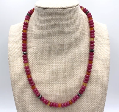 Vintage Carolyn Pollack Sterling Silver Tourmaline Pink Faceted Beaded Necklace - Image 1 of 4