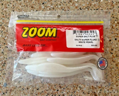 "Señuelo de pesca Zoom White Pearl Super Salt Plus Salado 5"" Super Fluke Bass 023-045" Foto 1 de 2