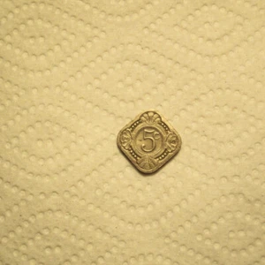 1962 NETHERLANDS ANTILLES 5 CENTS KM-6 CIRCULATED SQUARE SOUTH CARIBBEAN COIN - Picture 1 of 2