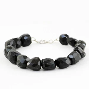 293.50 Cts Earth Mined Untreated Genuine Black Spinel Faceted Beads Bracelet - Picture 1 of 2