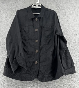 Carole Little Jacket Women 2X Black Linen Button Front Pocket Lightweight Blazer - Picture 1 of 16