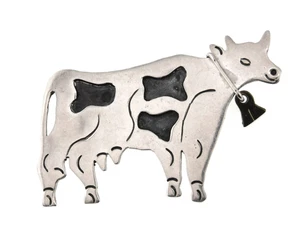 Taxco Mexico Spilla Spilla da Mungitura in Argento Sterling 925 Mucca con Campana - Foto 1 di 6