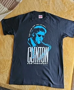 Vintage 90s Bill Clinton For President Saxaphone Single Stitch Tee Sz M *READ* - Picture 1 of 7