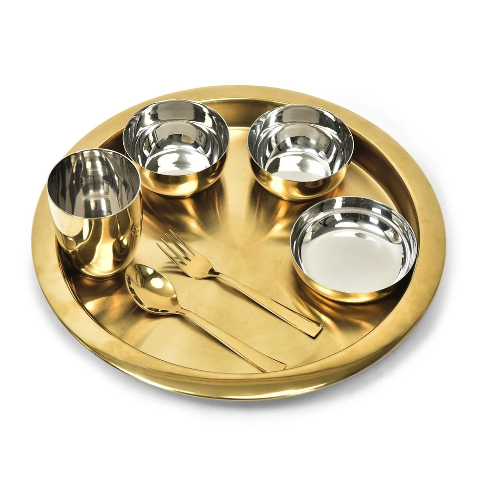 PVD Gold Thali 7-Piece Dinner Thali Set | Premium Stainless Steel Dinnerware - Image 1 of 3