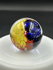 Vintage 80er Jahre Atelier Beranek Tschechische Kunst Glas rot blau gelb Briefbeschwerer - Bild 1 von 6